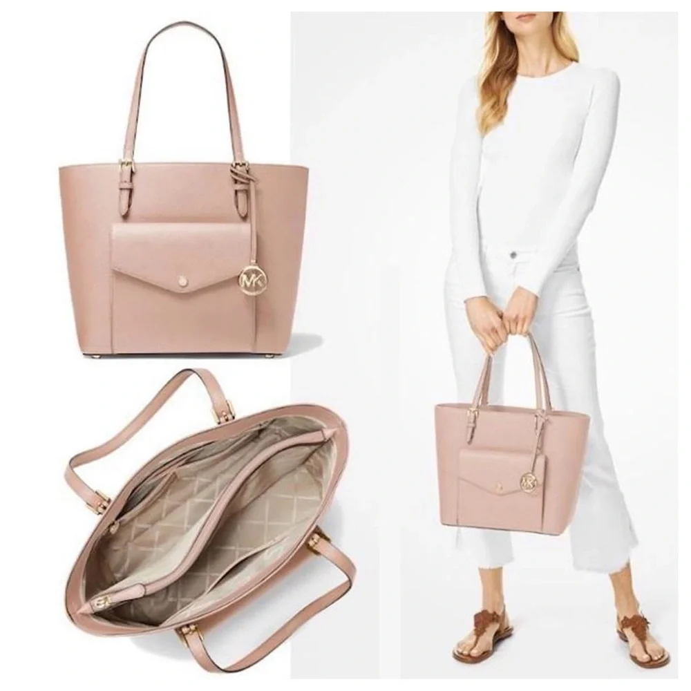 Michael Kors Jet Set Medium Saffiano Leather Pocket Tote Bag Soft Pink - Picture 4 of 16